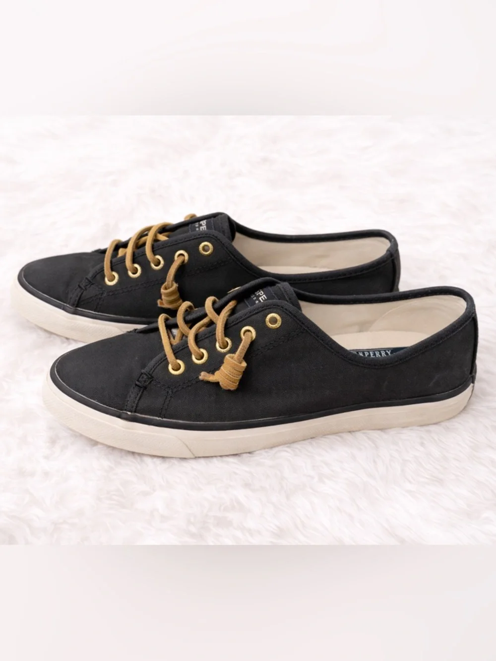 Sperry Top-Sider Black Canvas Sneakers Women’s Size 6 Casual Lace-Up Shoes - Picture 3 of 5